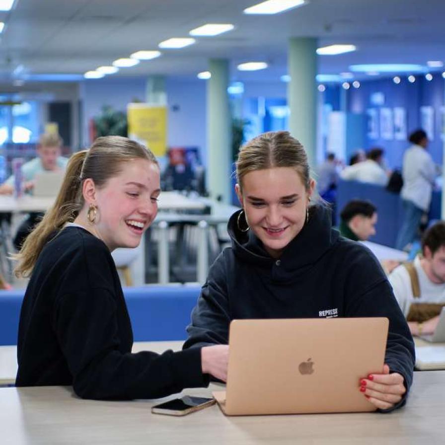 twee studenten achter laptop