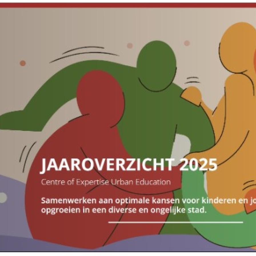 abstract kleurige omtrek van een groep mensen met tekst Jaaroverzicht 2025